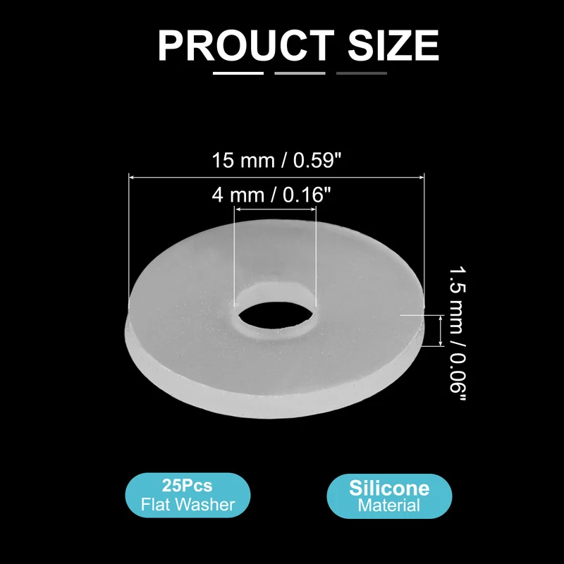 25Pcs M4 Silicone Flat Washer 4mm ID 15mm OD 1.5mm Thick O Sealing Ring