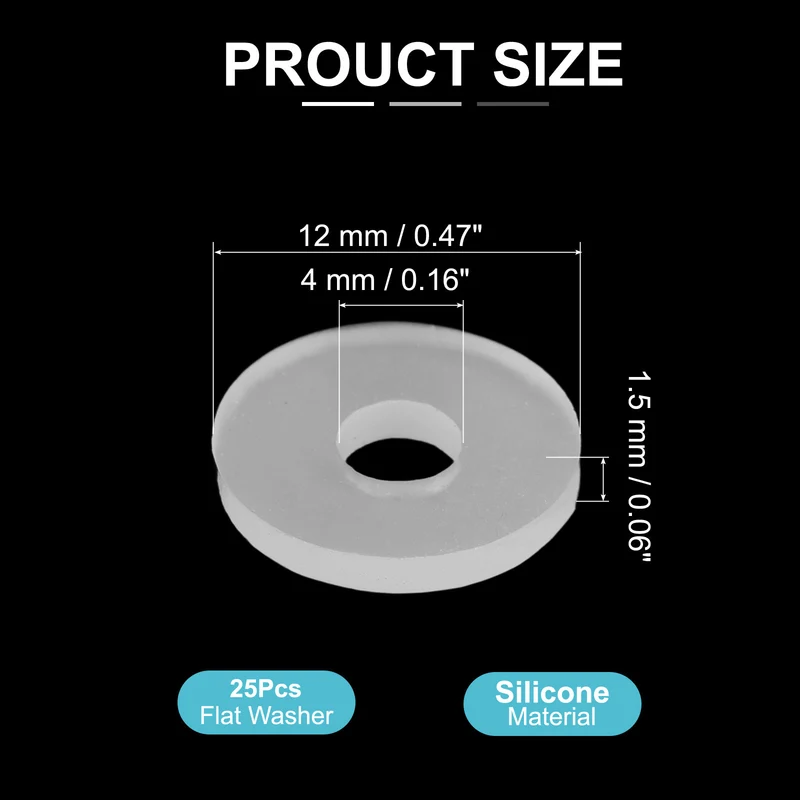 25Pcs M4 Silicone Flat Washer 4mm ID 12mm OD 1.5mm Thick O Sealing Ring