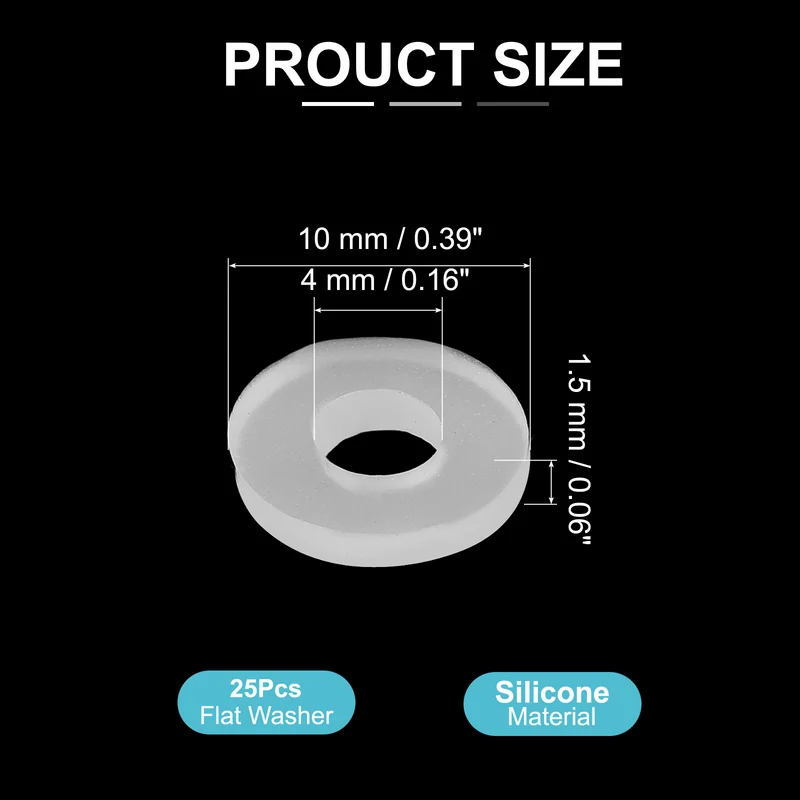 25Pcs M4 Silicone Flat Washer 4mm ID 10mm OD 1.5mm Thick O Sealing Ring