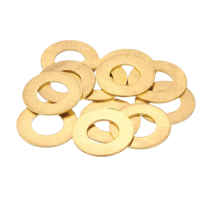 Flat Washers, (M14x28x1.5mm, Golden) (16 Pcs), Brass Sealing Gasket Rings
