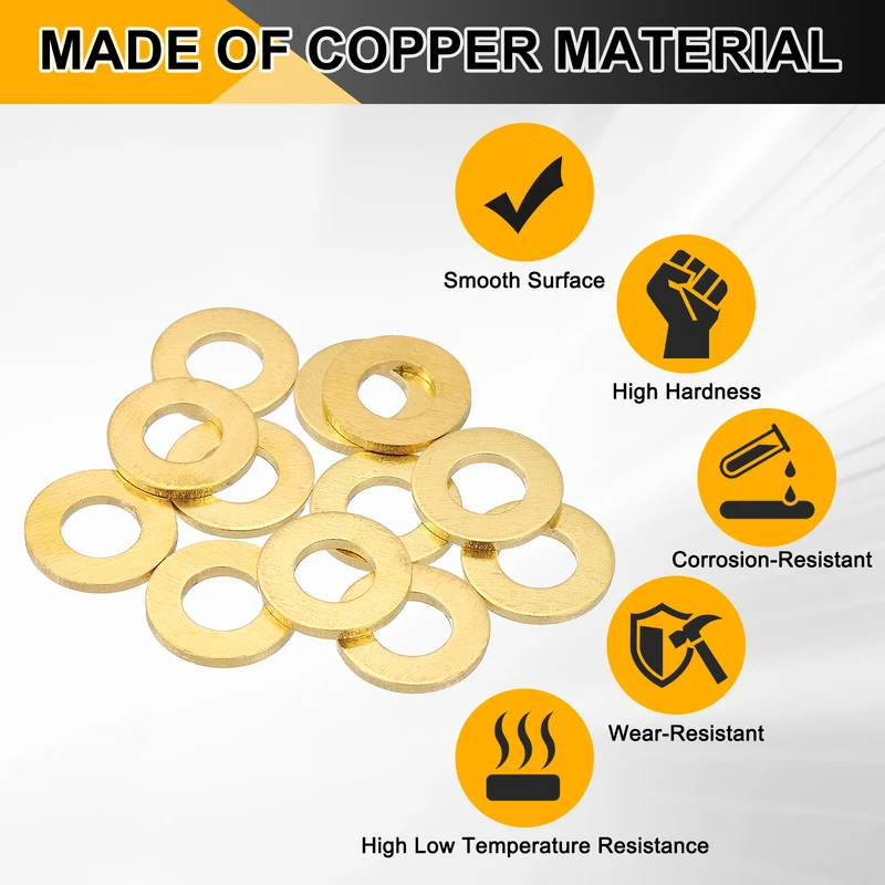 Flat Washers, (M8x16x1.5mm, Golden) (16 Pcs), Brass Sealing Gasket Rings