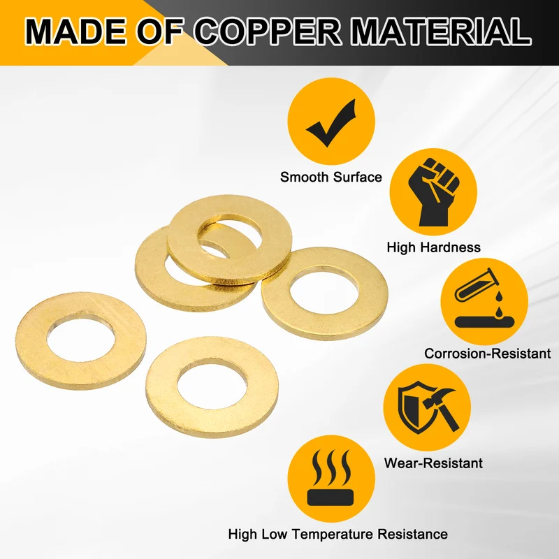 Flat Washers, (M14x28x2mm, Golden) (5 Pcs), Brass Sealing Gasket Rings