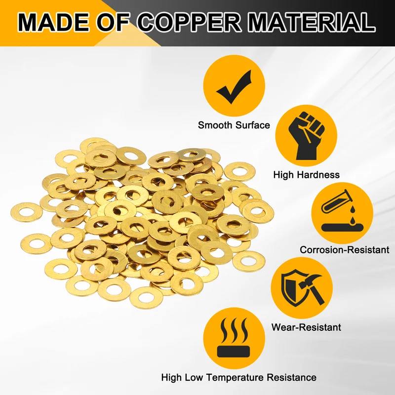 Flat Washers, (M2.5x6x0.4mm, Golden) (125 Pcs), Brass Sealing Gasket Rings