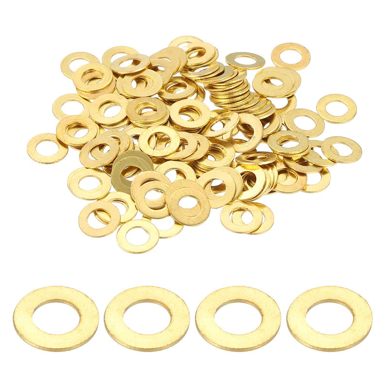 Flat Washers, (M4x8x0.5mm, Golden) (125 Pcs), Brass Sealing Gasket Rings