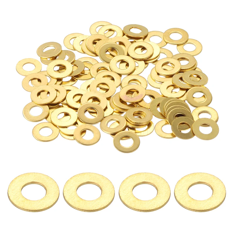 Flat Washers, (M3x7x0.5mm, Golden) (125 Pcs), Brass Sealing Gasket Rings