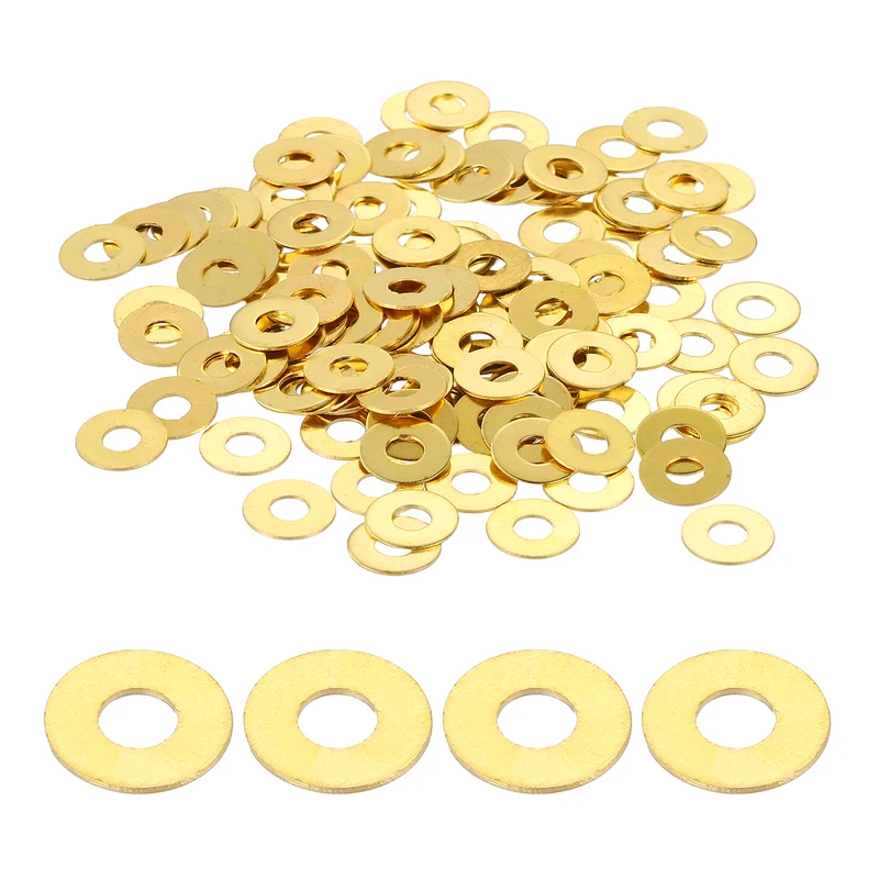 Flat Washers, (M3x8x0.5mm, Golden) (125 Pcs), Brass Sealing Gasket Rings