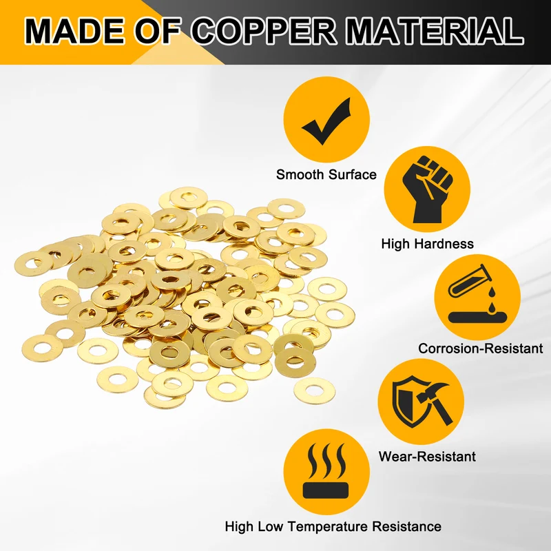 Flat Washers, (M3x8x0.5mm, Golden) (125 Pcs), Brass Sealing Gasket Rings