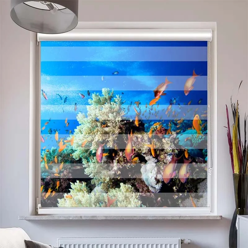 Doppelrollo mit Kassette "Korallen und Fische"