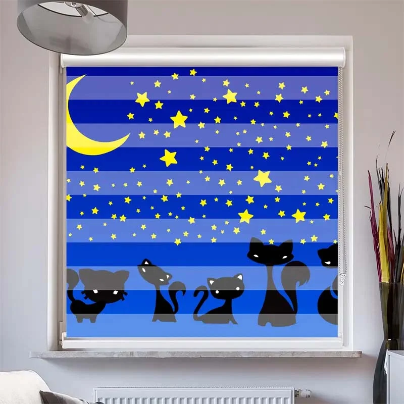Doppelrollo mit Kassette "Katzen Unter dem Sternenhimmel"