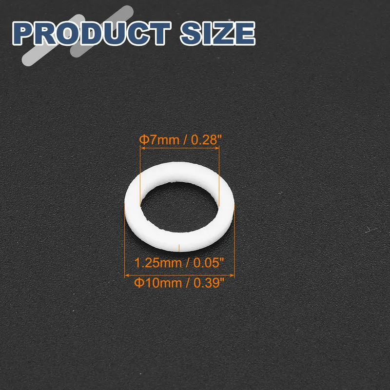 M7 PTFE Flat Washer, 60 Pcs 7x10x1.25mm O-Ring Sealing Gasket, White