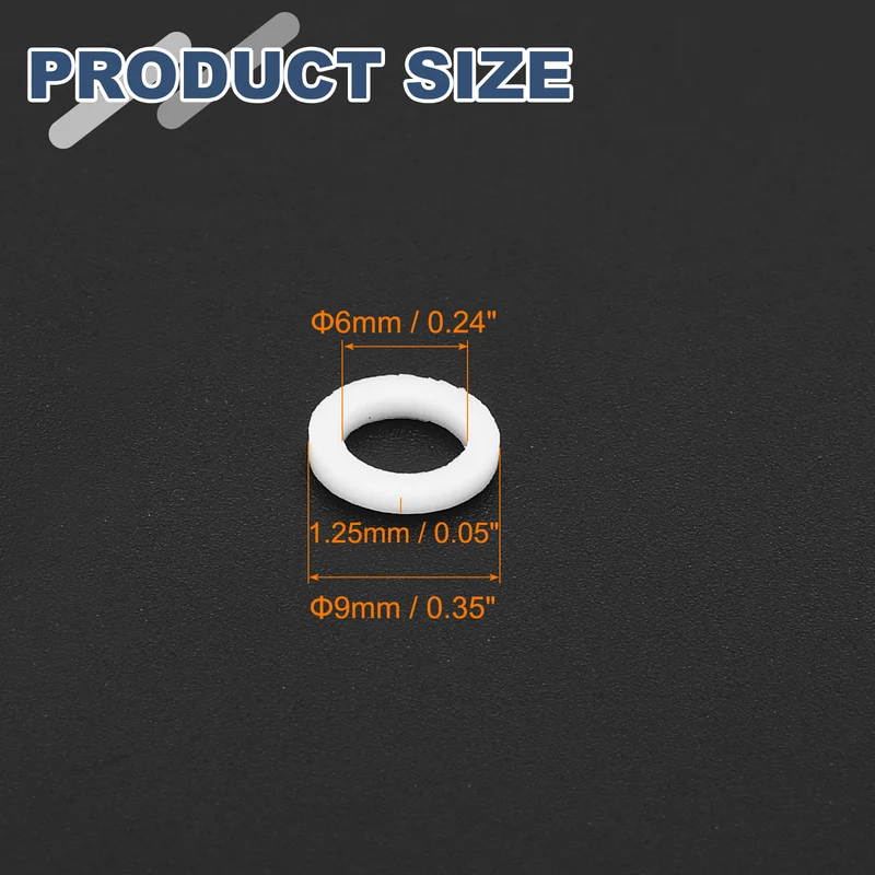 M6 PTFE Flat Washer, 60 Pcs 6x9x1.25mm O-Ring Sealing Gasket, White