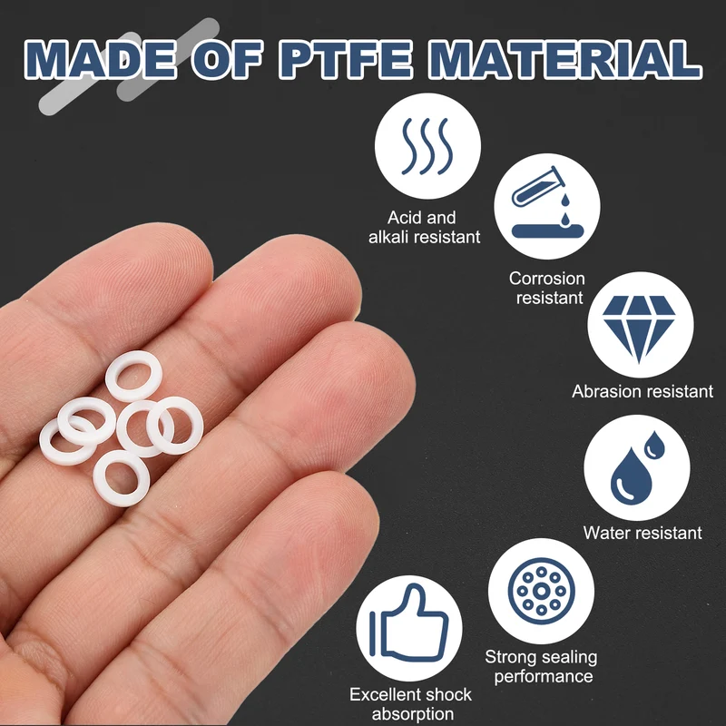 M6 PTFE Flat Washer, 60 Pcs 6x9x1.25mm O-Ring Sealing Gasket, White