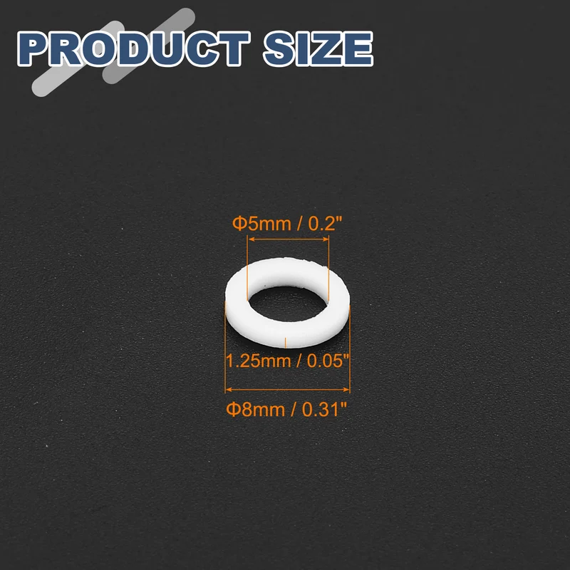 M5 PTFE Flat Washer, 60 Pcs 5x8x1.25mm O-Ring Sealing Gasket, White
