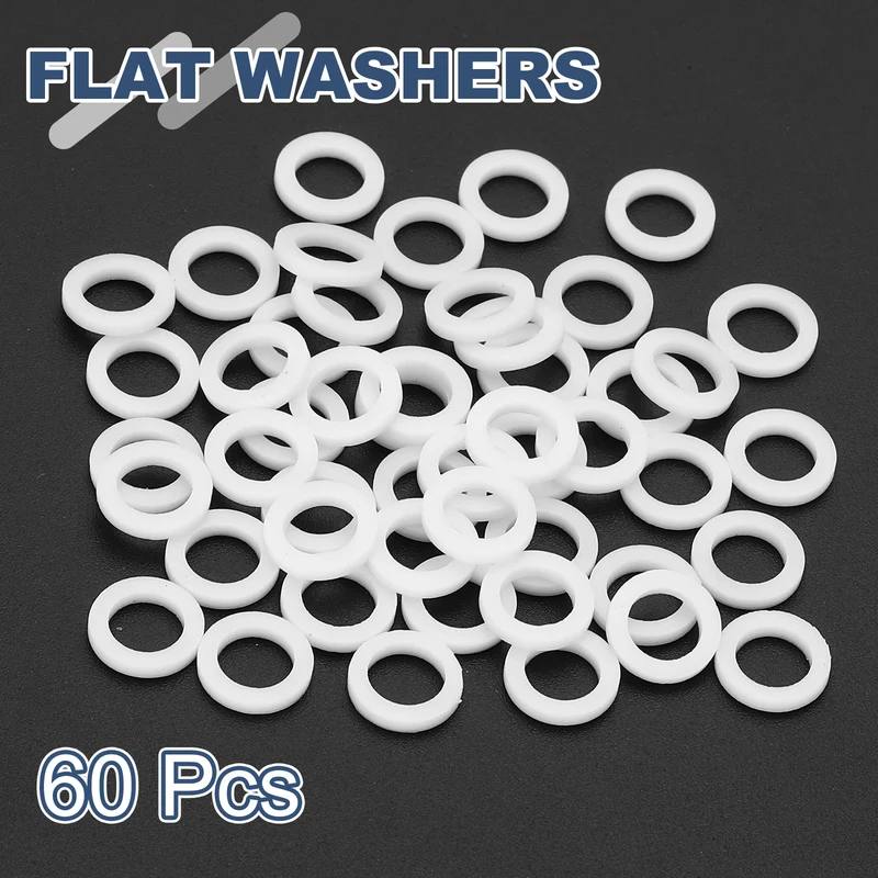 M5 PTFE Flat Washer, 60 Pcs 5x8x1.25mm O-Ring Sealing Gasket, White
