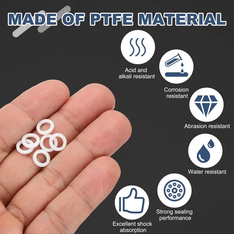 M5 PTFE Flat Washer, 60 Pcs 5x8x1.25mm O-Ring Sealing Gasket, White