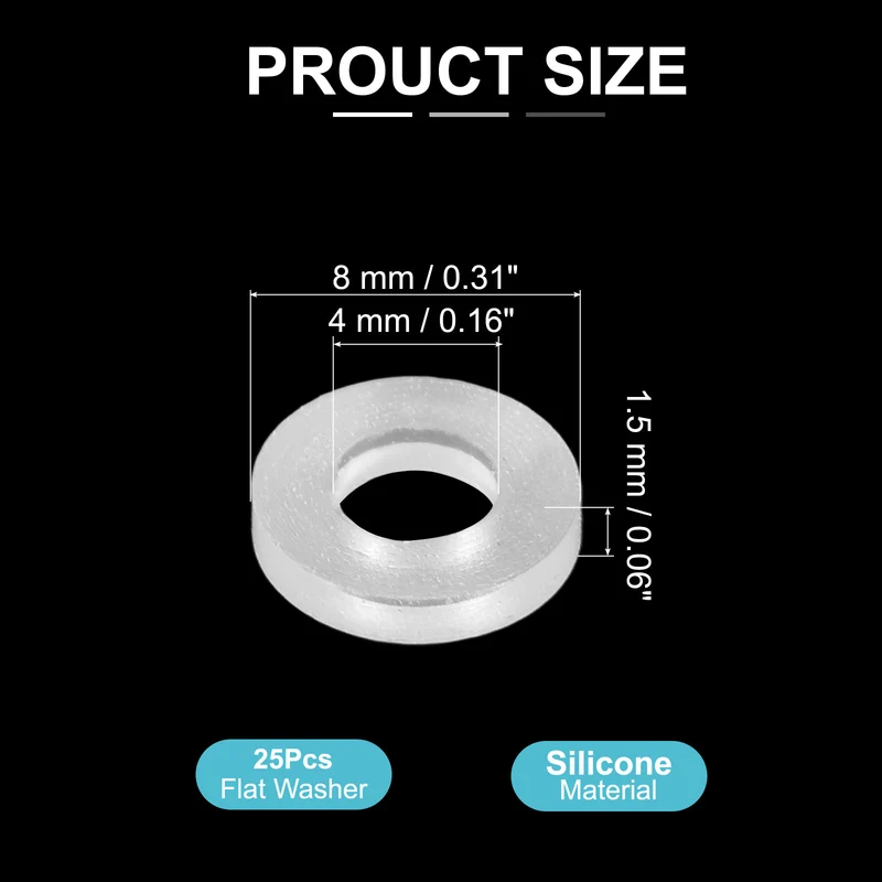 25Pcs M4 Silicone Flat Washer 4mm ID 8mm OD 1.5mm Thick O Sealing Ring