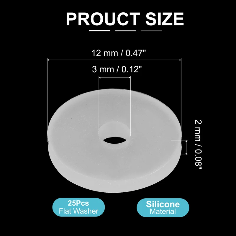 25Pcs M3 Silicone Flat Washer 3mm ID 12mm OD 2mm Thick O Sealing Ring