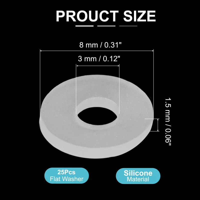 25Pcs M3 Silicone Flat Washer 3mm ID 8mm OD 1.5mm Thick O Sealing Ring