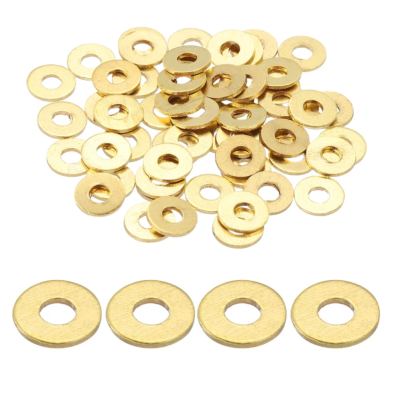 Flat Washers, (M4x9x0.8mm, Golden) (60 Pcs), Brass Sealing Gasket Rings