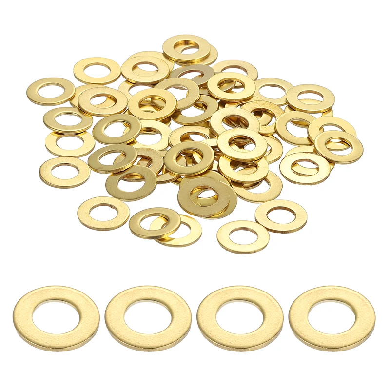 Flat Washers, (M5x10x0.8mm, Golden) (60 Pcs), Brass Sealing Gasket Rings
