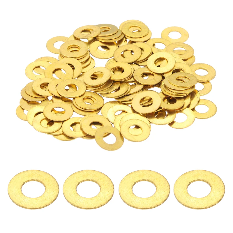 Flat Washers, (M4x10x0.5mm, Golden) (125 Pcs), Brass Sealing Gasket Rings