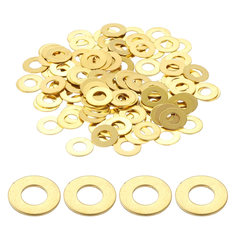 Flat Washers, (M4x9x0.5mm, Golden) (125 Pcs), Brass Sealing Gasket Rings