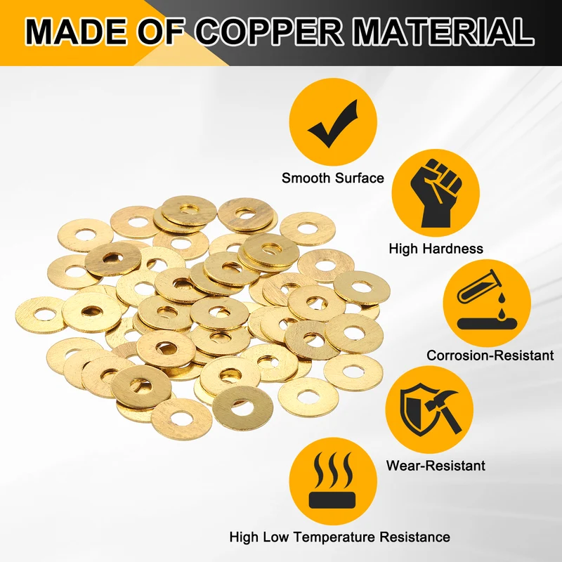 Flat Washers, (M4x12x0.8mm, Golden) (60 Pcs), Brass Sealing Gasket Rings