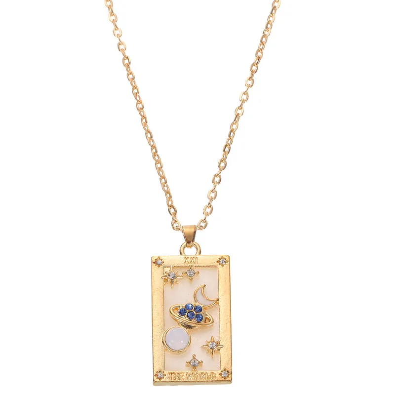 Tarot Card Necklace, Alloy Tarot Star Moon Necklaces, Gold