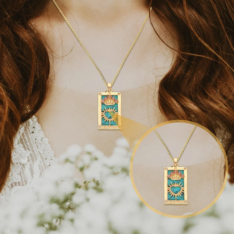 Tarot Card Necklace, Alloy Tarot Star Moon Necklaces, Gold