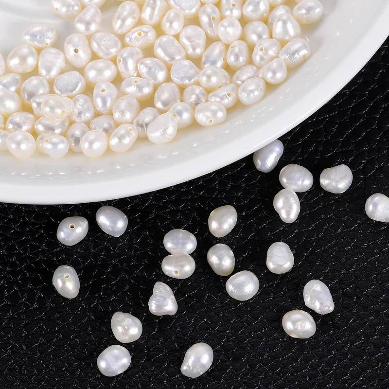 100 Pcs 5-6mm 0.8mm Side Hole Irregular Freshwater Pearl Beads, White
