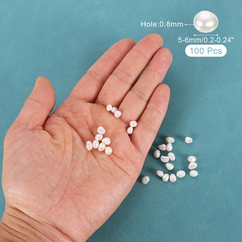 100 Pcs 5-6mm 0.8mm Side Hole Irregular Freshwater Pearl Beads, White