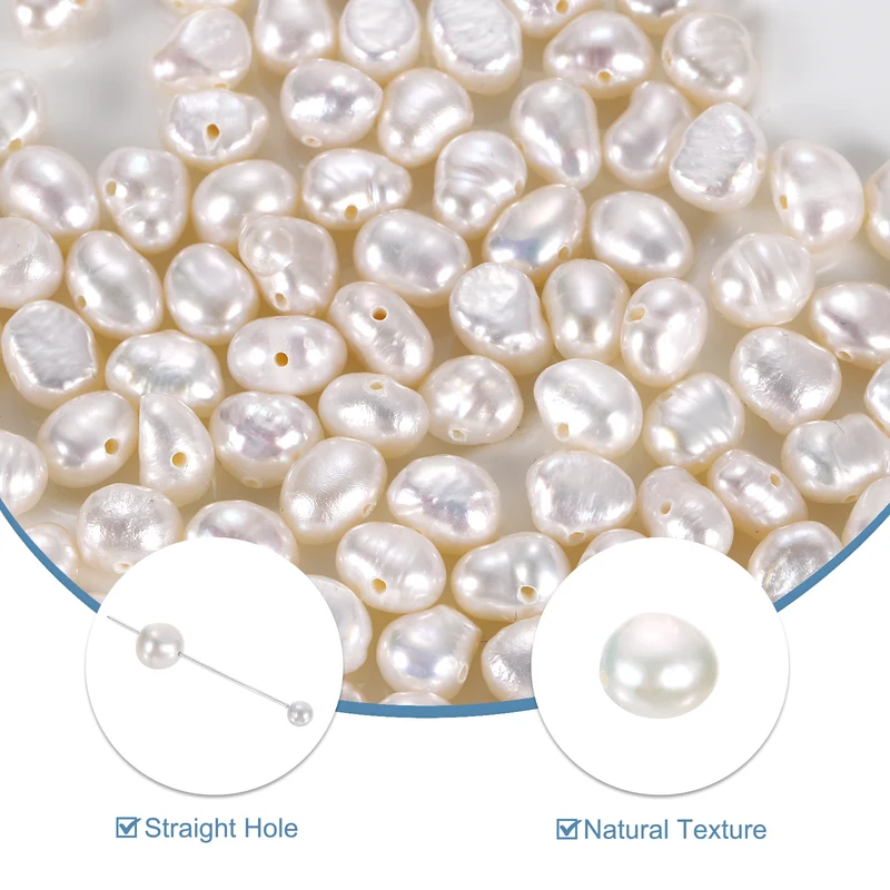 100 Pcs 5-6mm 0.8mm Side Hole Irregular Freshwater Pearl Beads, White