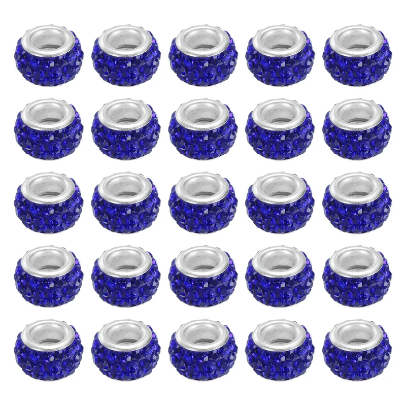 60Pcs 12mm Rhinestone European Beads Large Hole Crystal Beads Sapphire