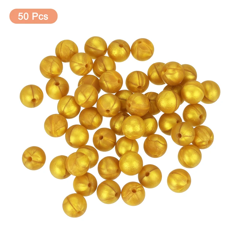 50Pcs 9mm Silicone Beads Round Loose Rubber Bead for DIY Gold