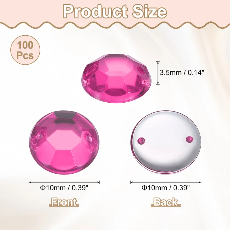100Pcs Flat Back Sew on Rhinestones Beads, 10mm Crystal Round Gems, Rose Red