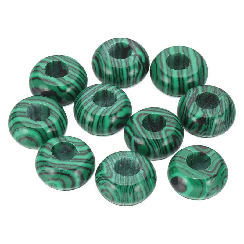 10 Pcs Natural Gemstone Beads, Large Hole Rondelle Beads Loose European Crystal Beads Pack for Jewelry Bracelet DIY Craft, 14 x 8 MM, Malachite Green