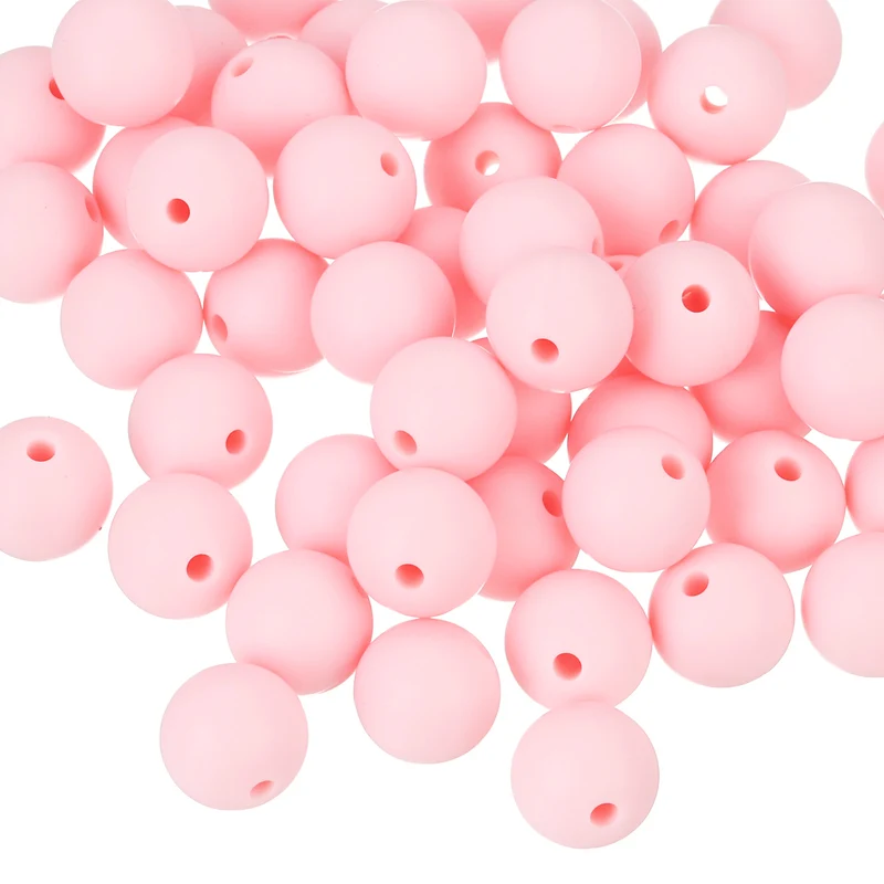 50Pcs 9mm Silicone Beads, Round Loose Rubber Bead for DIY (Light Pink)
