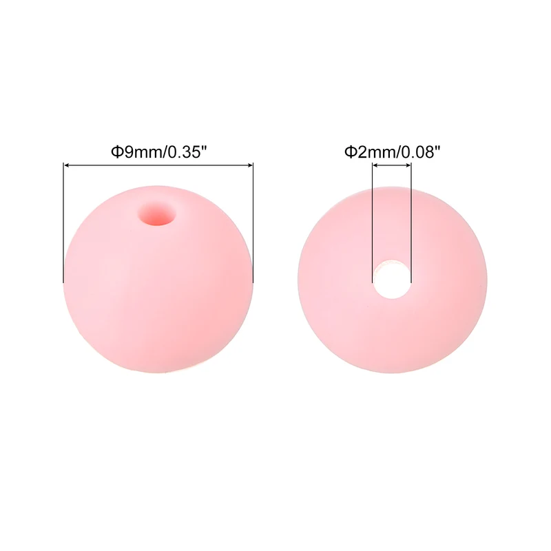50Pcs 9mm Silicone Beads, Round Loose Rubber Bead for DIY (Light Pink)