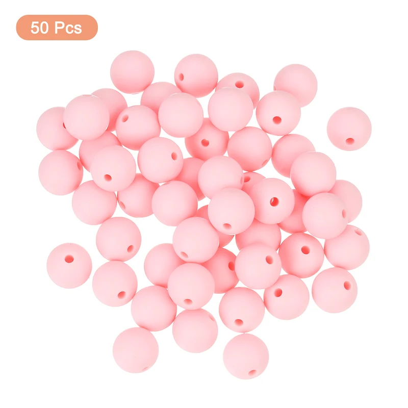 50Pcs 9mm Silicone Beads, Round Loose Rubber Bead for DIY (Light Pink)
