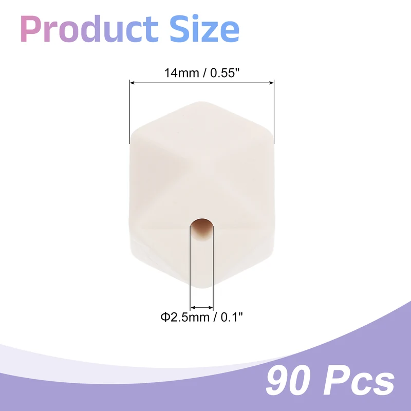 90Pcs Silicone Beads 14mm Loose Hexagon Rubber Focal Beads Beige