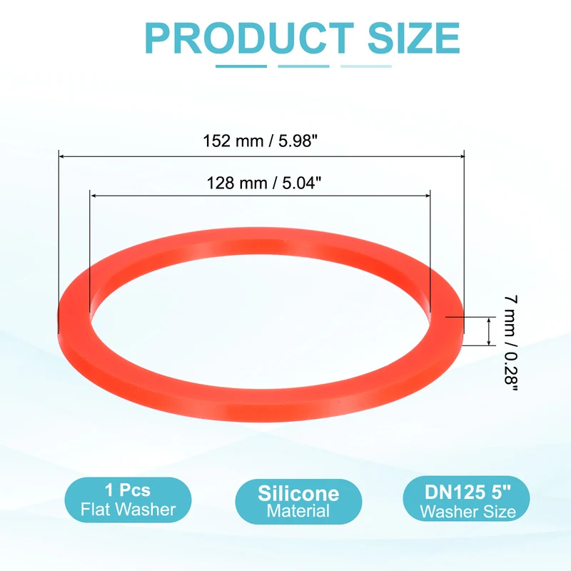 Silicone Flat Washer DN125 5" Gasket Sealing O Rings, Red