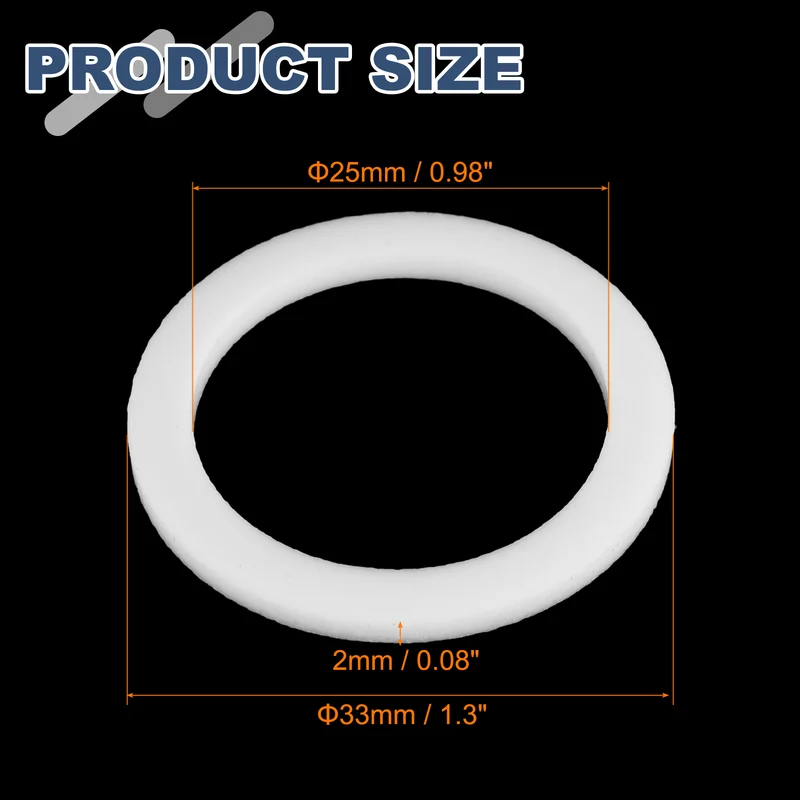 M25 PTFE Flat Washer, 20 Pcs 25x33x2mm O-Ring Sealing Gasket, White