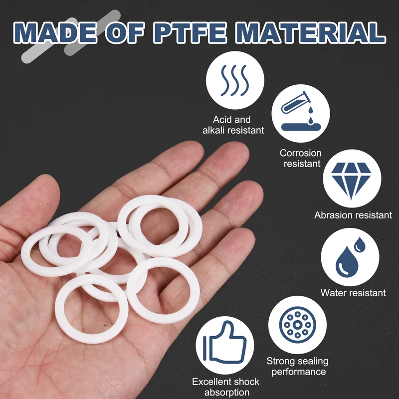 M25 PTFE Flat Washer, 20 Pcs 25x33x2mm O-Ring Sealing Gasket, White