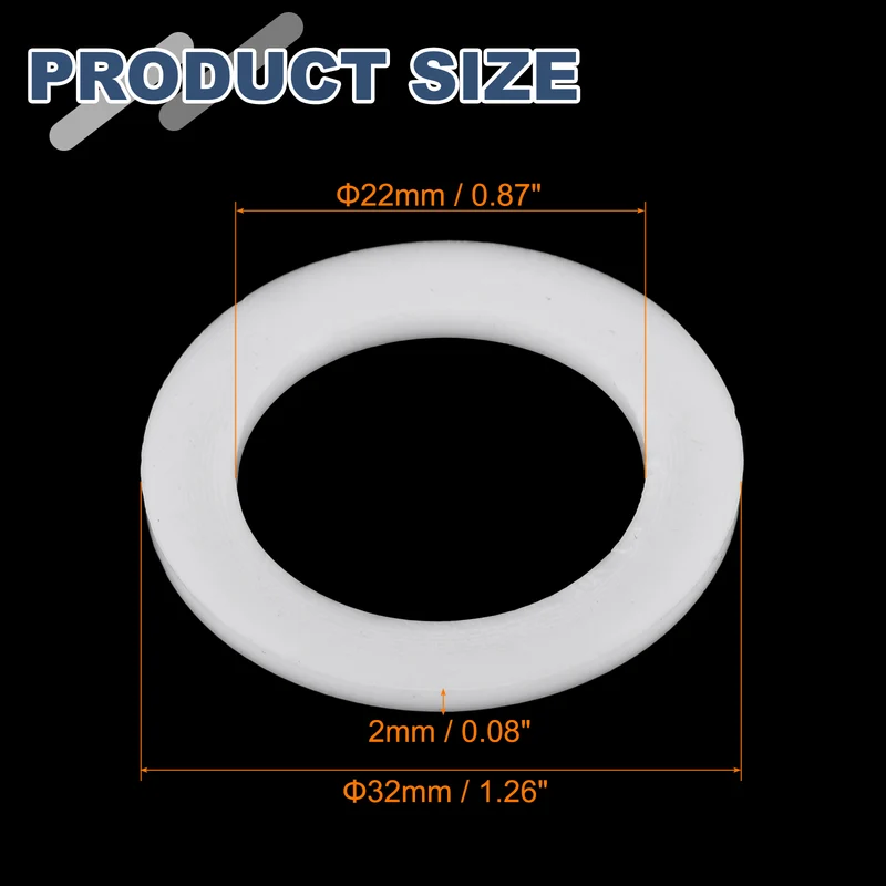 M22 PTFE Flat Washer, 20 Pcs 22x32x2mm O-Ring Sealing Gasket, White