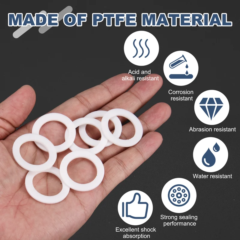 M22 PTFE Flat Washer, 20 Pcs 22x32x2mm O-Ring Sealing Gasket, White