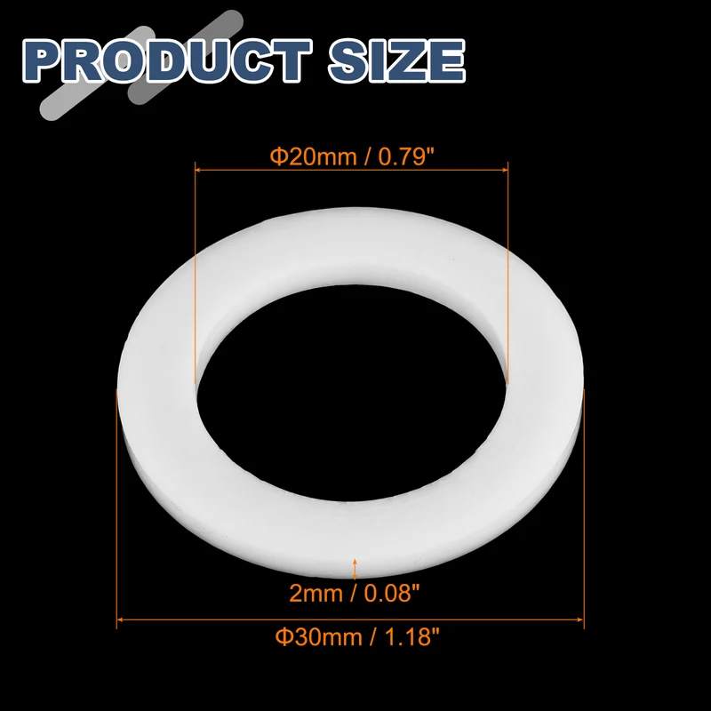 M20 PTFE Flat Washer, 20 Pcs 20x30x2mm O-Ring Sealing Gasket, White