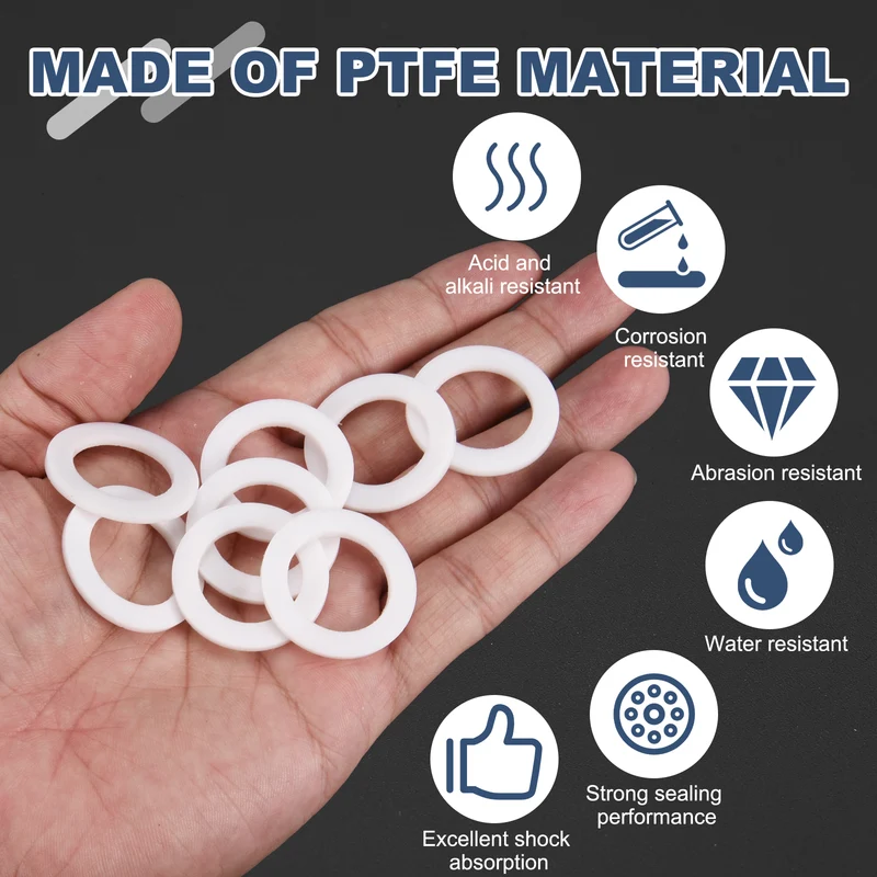M20 PTFE Flat Washer, 20 Pcs 20x30x2mm O-Ring Sealing Gasket, White