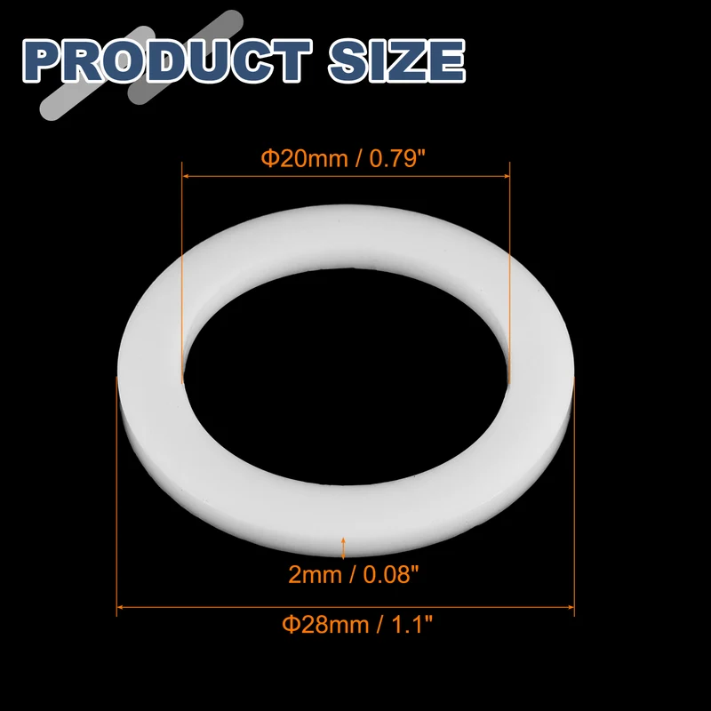 M20 PTFE Flat Washer, 20 Pcs 20x28x2mm O-Ring Sealing Gasket, White