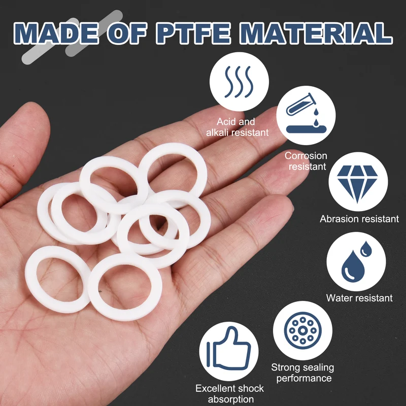 M20 PTFE Flat Washer, 20 Pcs 20x28x2mm O-Ring Sealing Gasket, White