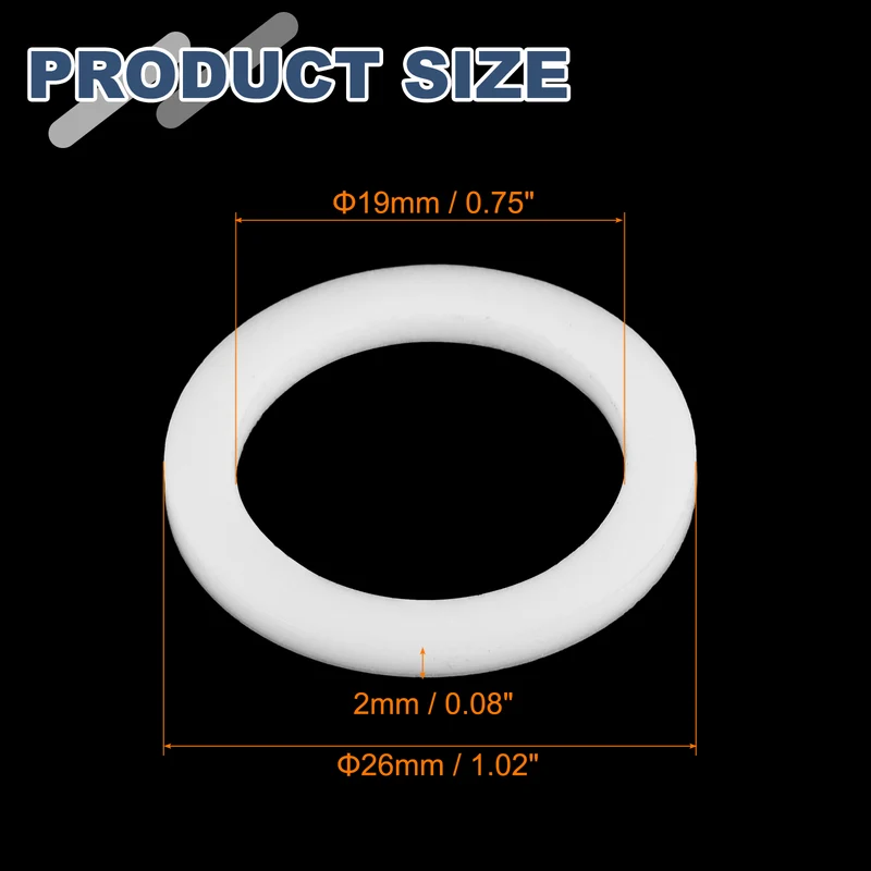 M19 PTFE Flat Washer, 32 Pcs 19x26x2mm O-Ring Sealing Gasket, White